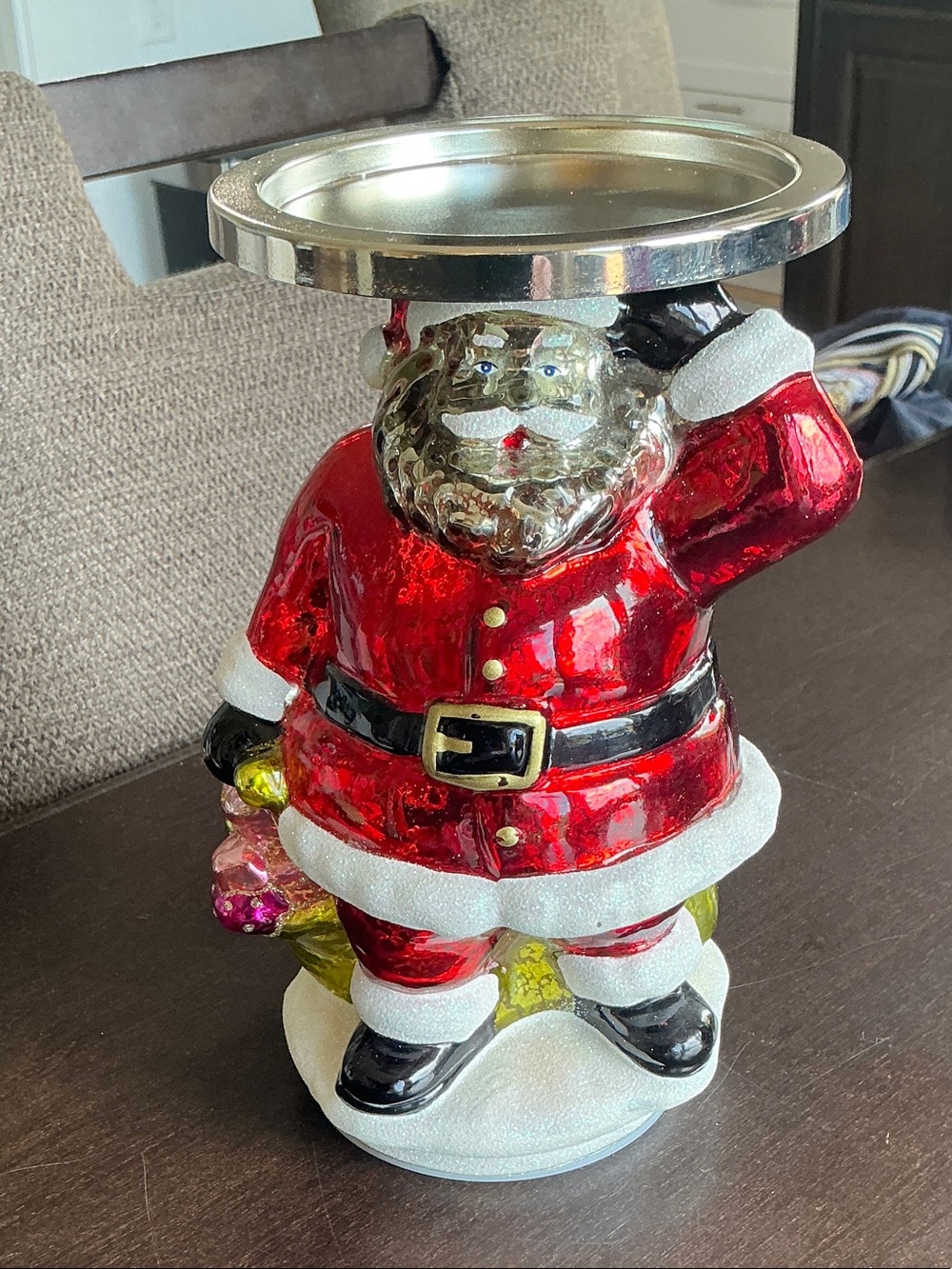 Valerie Parr Hill Red Santa Candle Holder with Metallic candle tray